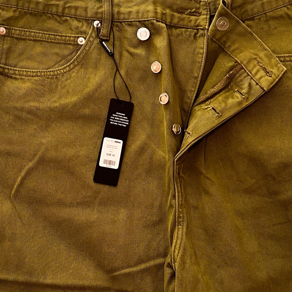 Fashion Nova Olive Green Straight Leg Jeans